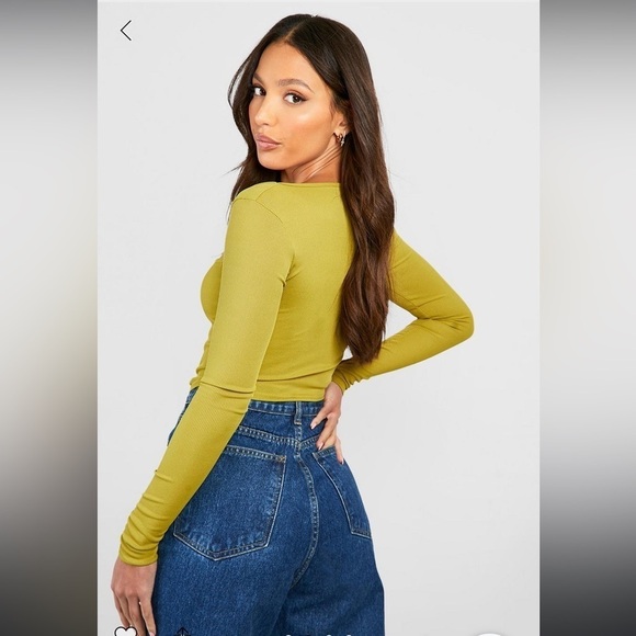 Tall Rib Corset Detail Longsleeve Top- green size 10 - Picture 3 of 5